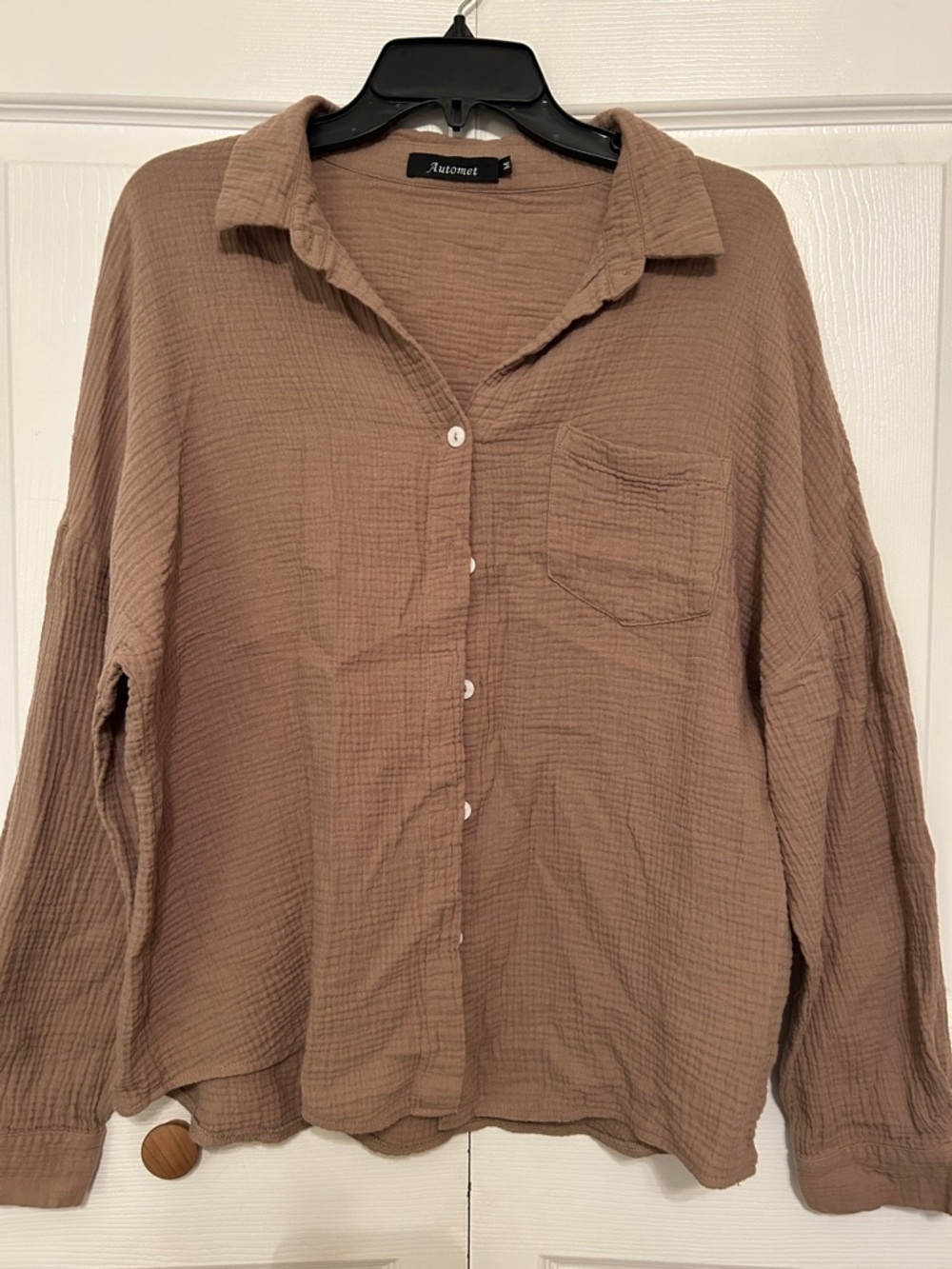 Automet Womens Oversized Button-Up Shirt in Taupe